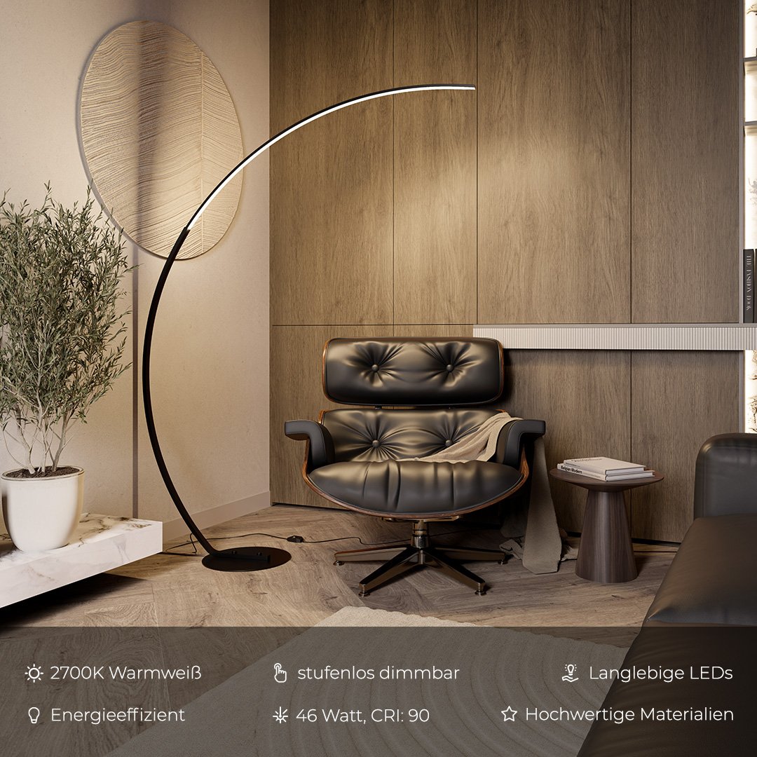 Elegancka, minimalistyczna lampa podłogowa LED, idealna do nowoczesnych wnętrz.