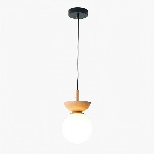Elegancka lampa drewniana wisząca. Minimalistyczny design, oświetlenie w stylu skandynawskim.