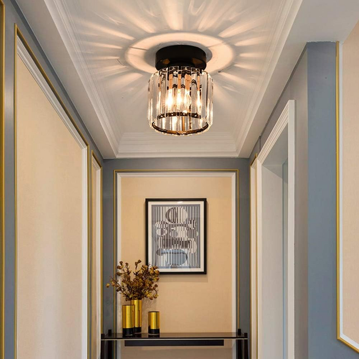 Nowoczesna lampa sufitowa LED z efektem kryształowym, stylowe oświetlenie domu.