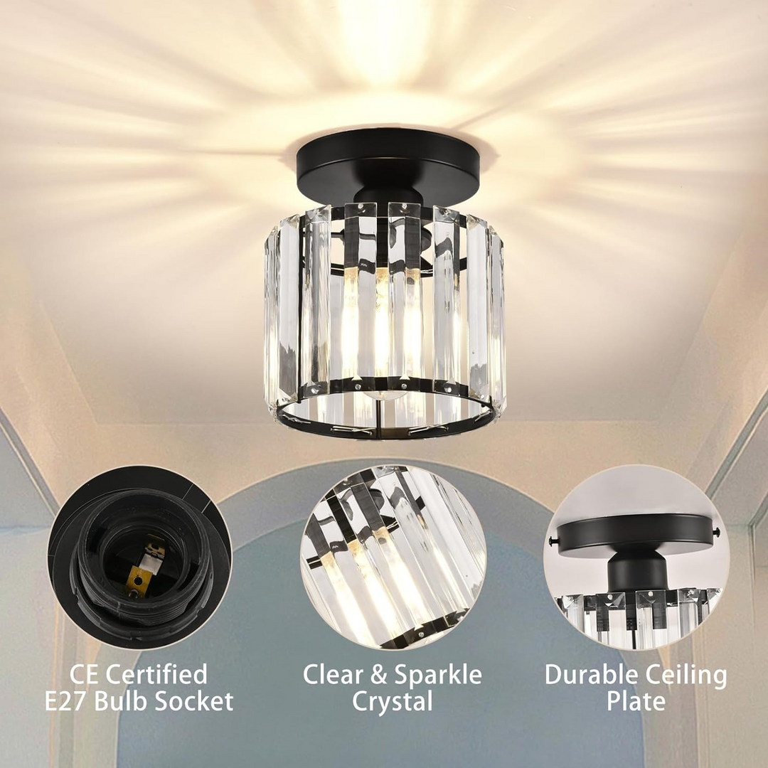 Lampa sufitowa LED CrystalGlow, widok włączona, efektowne oświetlenie pomieszczenia.