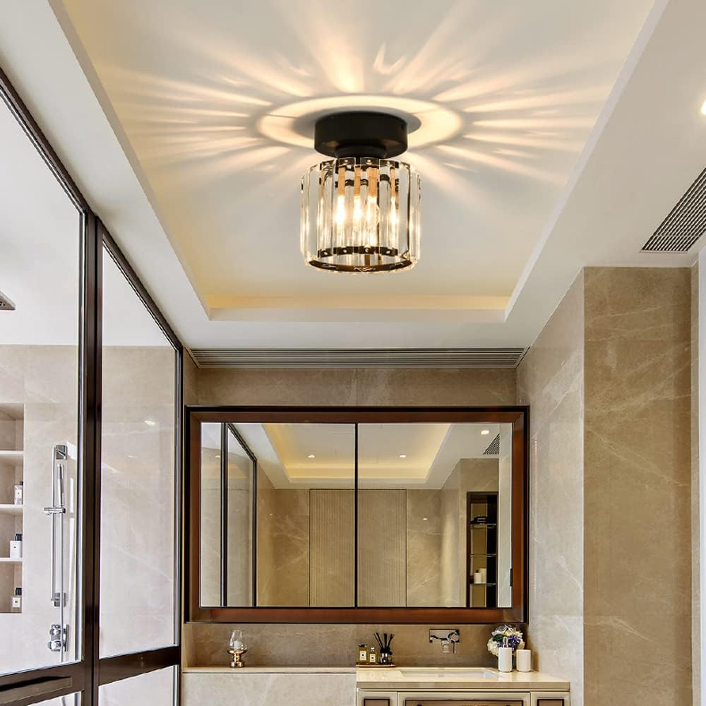 Lampa sufitowa LED kwadratowa z kryształkami, design i oświetlenie dekoracyjne.
