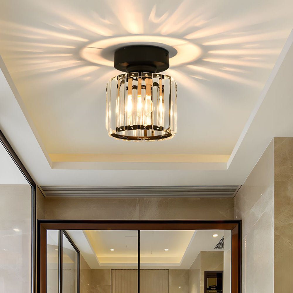 Okrągła czarna lampa sufitowa LED CrystalGlow, nowoczesne oświetlenie wnętrz.