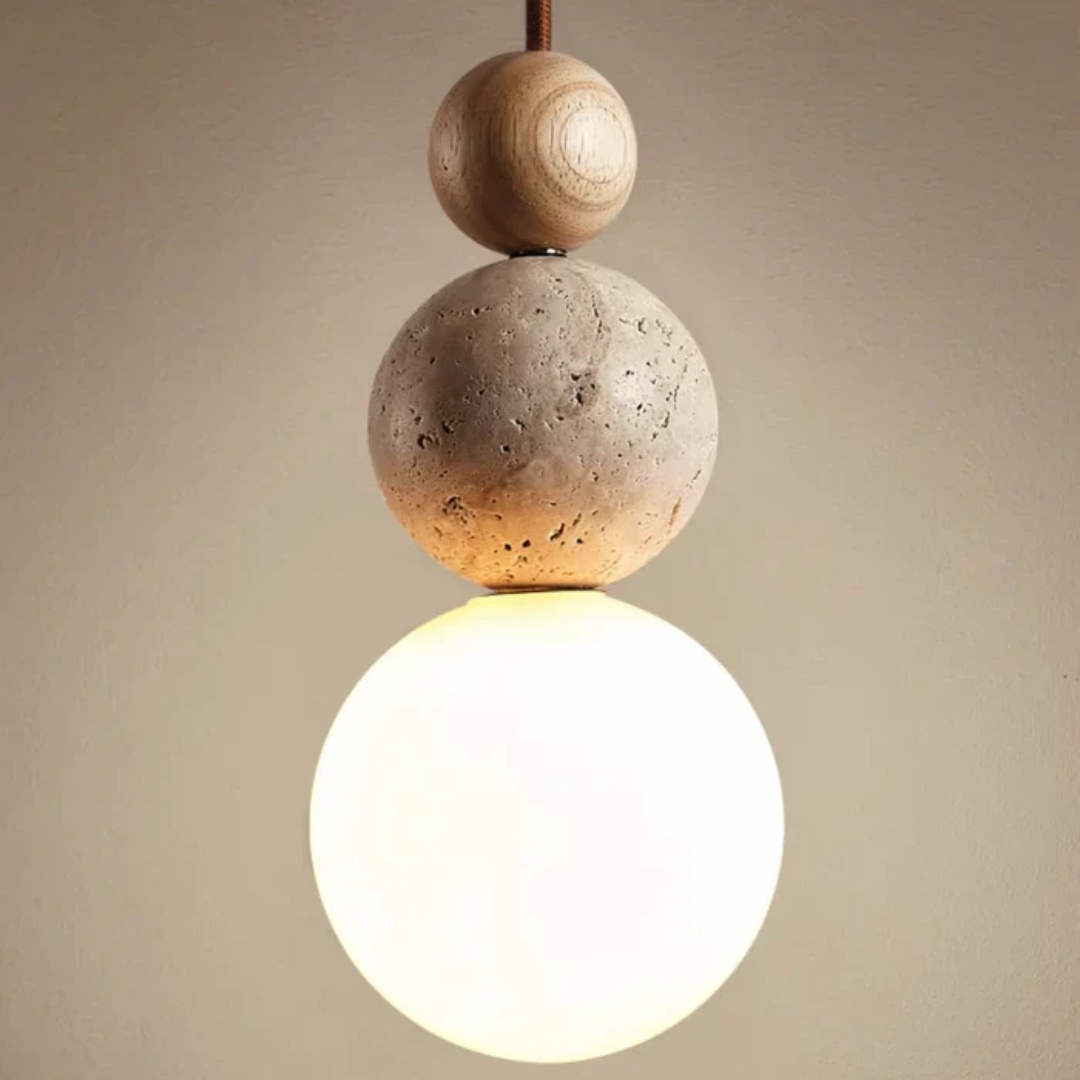 Oryginalna lampa wisząca NaturaLuxe. Naturalny akcent z trawertynu i mahoniu. Idealna dekoracja do wnętrz.