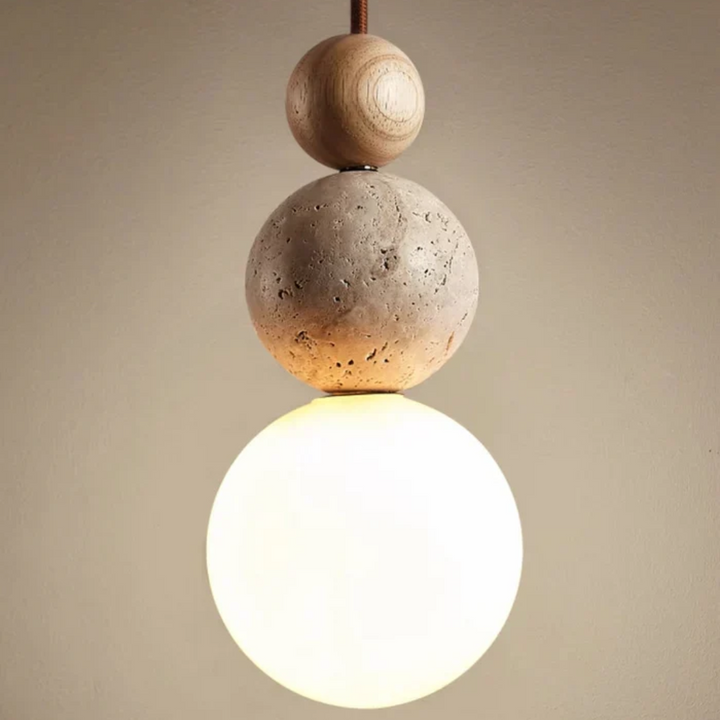 Oryginalna lampa wisząca NaturaLuxe. Naturalny akcent z trawertynu i mahoniu. Idealna dekoracja do wnętrz.