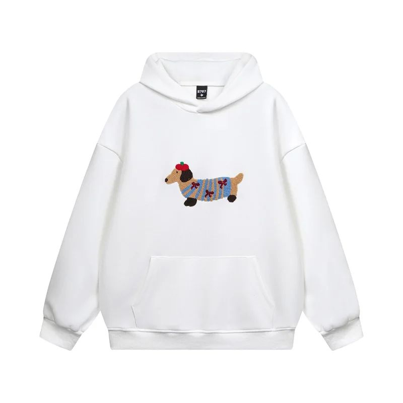 Miękka bluza z jamnikiem, haftowana, unisex. Oversize sweter casualowy, idealny do stworzenia modnej stylizacji.