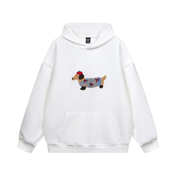Miękka bluza z jamnikiem, haftowana, unisex. Oversize sweter casualowy, idealny do stworzenia modnej stylizacji.
