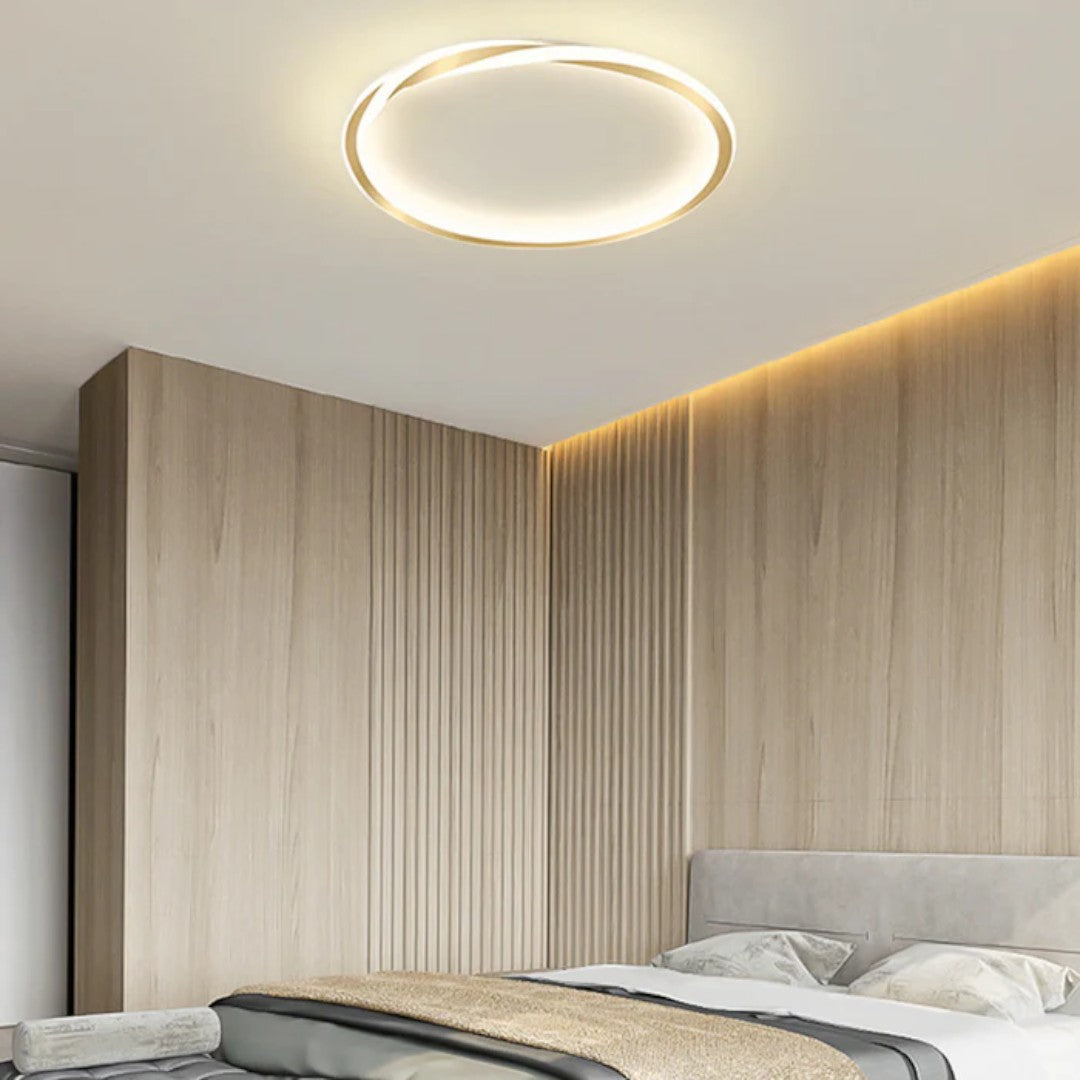 Czarna minimalistyczna lampa sufitowa LED, okrągła, ściemniana. Oświetlenie do wnętrz.