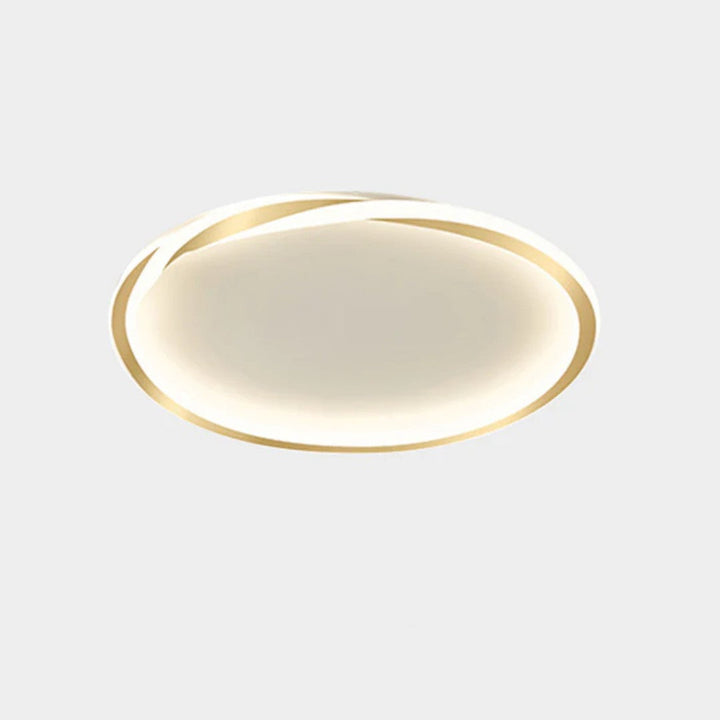 Złota nowoczesna lampa sufitowa LED, okrągła, ściemniana. Oświetlenie do sypialni.