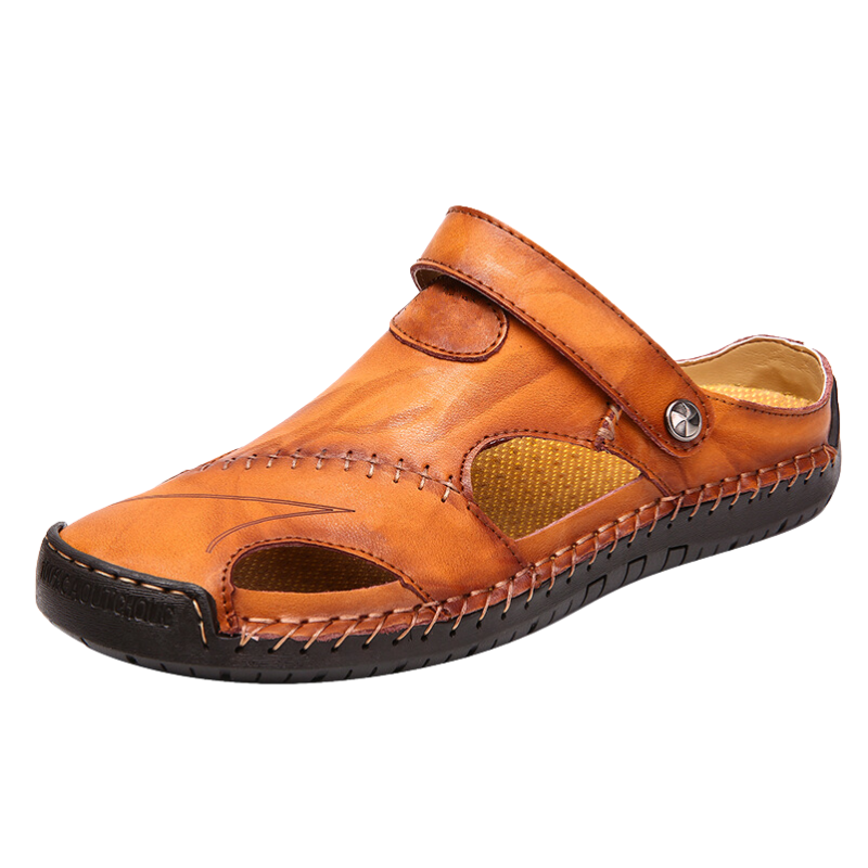 Skórzane sandały męskie Marco slip-on. Ortopedyczne, z ochroną palców, idealne na lato.