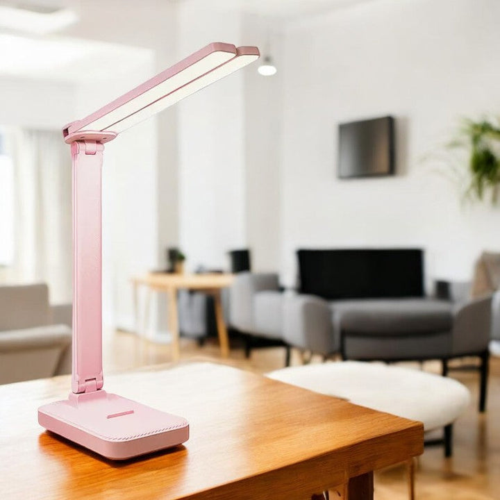 Przenośna, kompaktowa lampa LED w kolorze niebieskim, składana, z dotykowym sterowaniem do biurka.