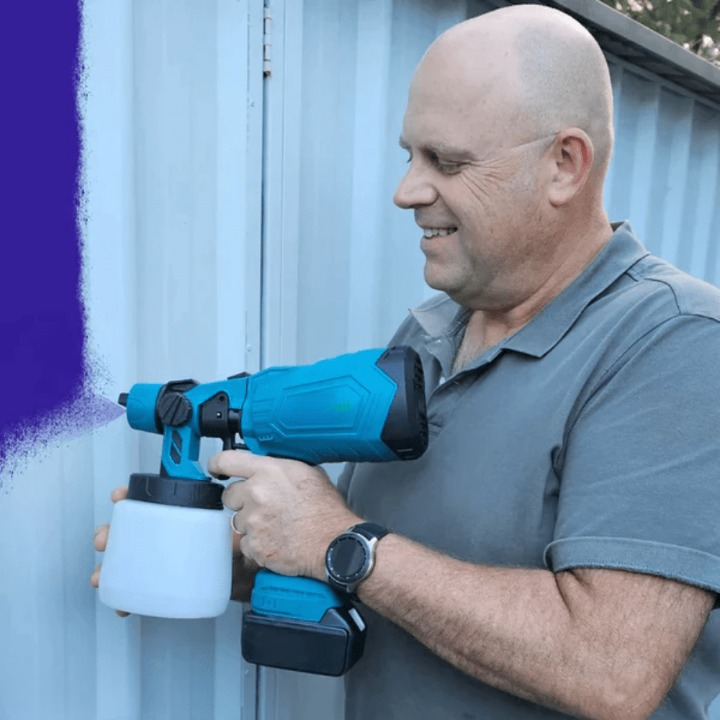 Szybkie malowanie bez kabli pistoletem VeloPro. Bezprzewodowe narzędzie elektryczne do farb i lakierów w ogrodzie.