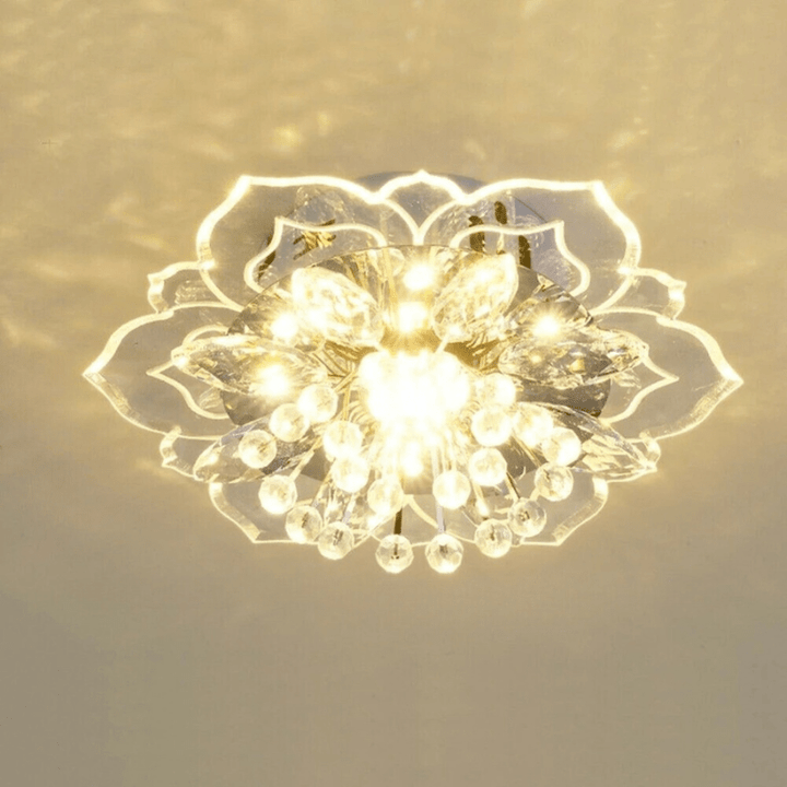 Luksusowa lampa sufitowa LED, kryształowy kwiat. Nowoczesne oświetlenie dla salonu, jadalni. Blask i styl.
