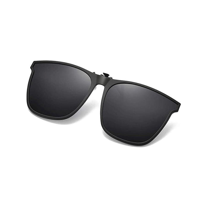 Elegancki czarny klips polaryzacyjny na okulary, nowoczesny design, zapewnia doskonałą ochronę wzroku.