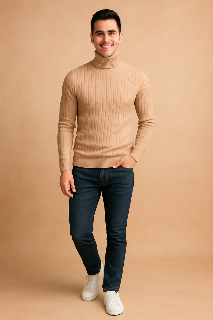 Męski ciepły golf sweter, klasyczny styl na zimę i jesień, komfortowy i modny.