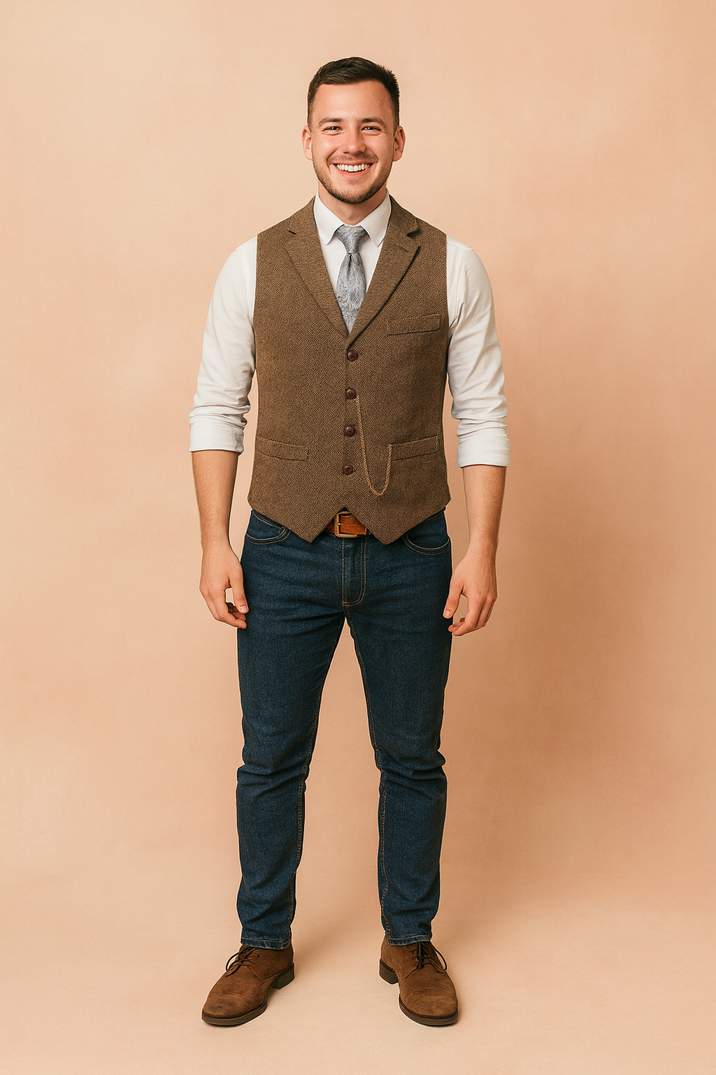 Klasyczna kamizelka męska elegancka, idealna na formalne i smart casualowe stylizacje.