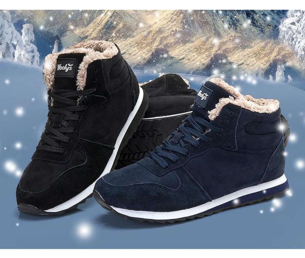Wysokie męskie buty zimowe casual, wykonane z trwałego zamszu. Ocieplane, antypoślizgowe dla zimowego komfortu.