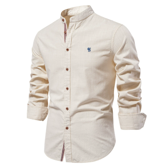 Wielokolorowa męska koszula ze stójką i długim rękawem. Casualowa, slim fit, niezbędna w modnej męskiej garderobie.