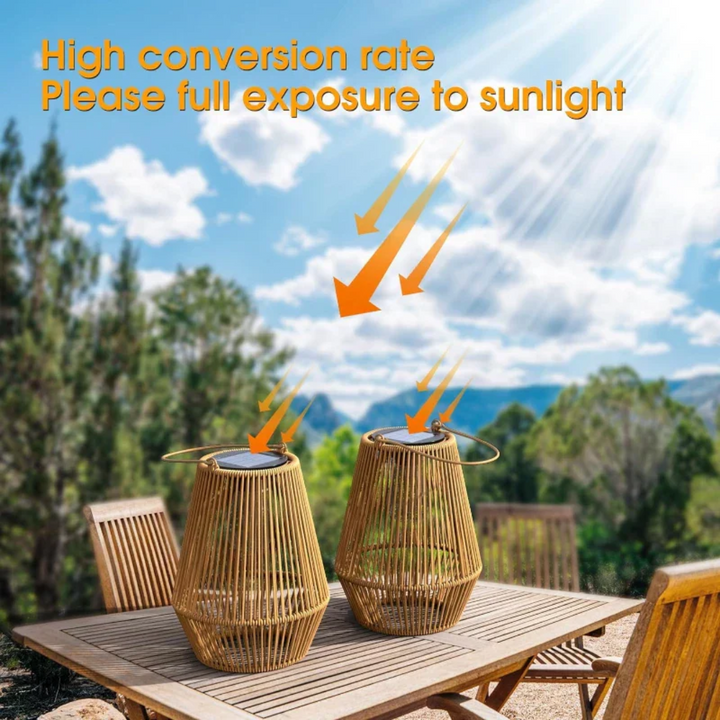 Ekologiczna solarna lampa ogrodowa LED SunWeave, ręcznie tkana. Idealna dekoracja na taras i balkon.