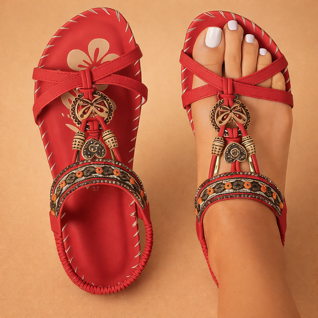 Lekkie sandały damskie boho z płaską podeszwą, zapewniające komfort na lato. Eleganckie obuwie.