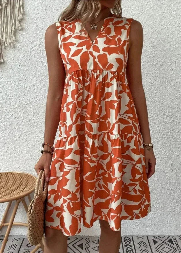 Elegancka damska sukienka letnia midi z dekoltem V, zwiewna, idealna na wiosnę i lato.