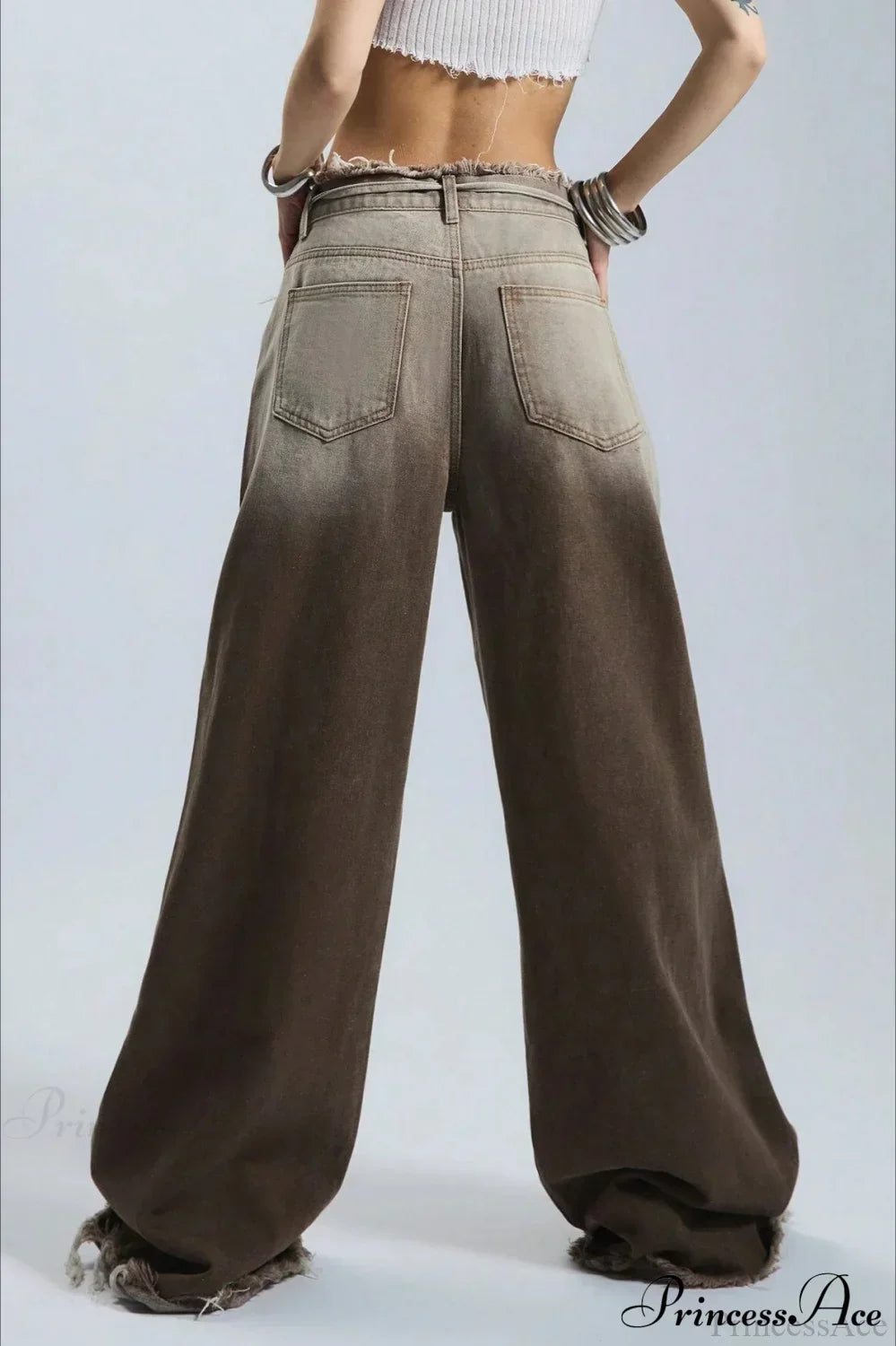 Złożone damskie jeansy ombre, prosta nogawka, niski stan. Modne spodnie damskie w stylu retro, casualowe.