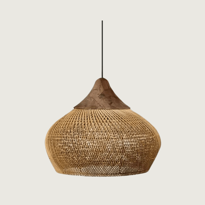 Lampa wisząca rattanowa boho, idealna do przytulnego wnętrza. Naturalne oświetlenie sufitowe z rattanu.