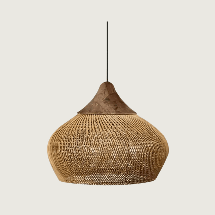 Lampa wisząca rattanowa boho, idealna do przytulnego wnętrza. Naturalne oświetlenie sufitowe z rattanu.