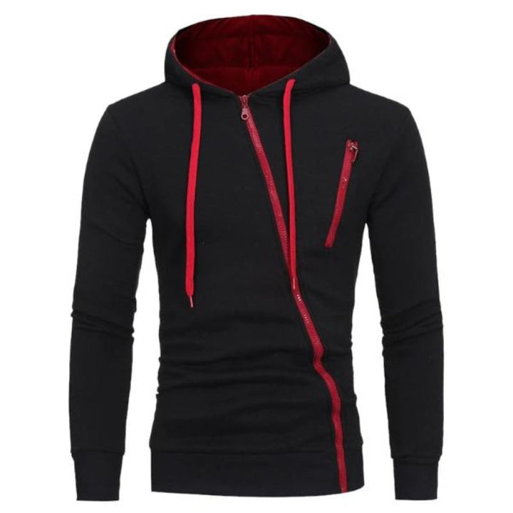 Męska bluza rozpinana z kapturem, asymetryczny suwak, modny szary kolor. Komfortowa odzież casual.