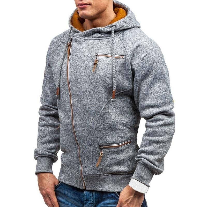 Ciepła męska bluza rozpinana, asymetryczny zamek, kaptur, komfortowy casualowy styl.