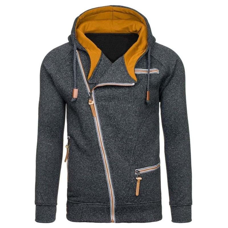 Modna męska bluza casualowa, ciepła, rozpinana, z asymetrycznym zapięciem.