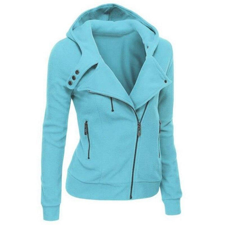 Stylowa bluza damska z asymetrycznym zamkiem, kapturem, idealna do jesiennych i wiosennych outfitów.