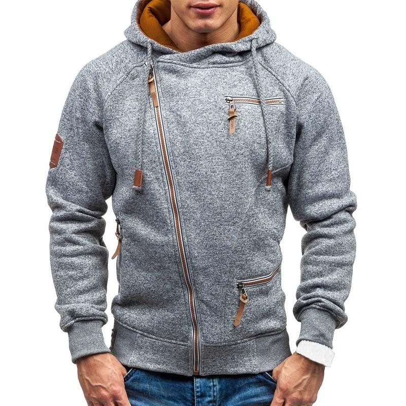 Rozpinana męska bluza z kapturem, unikatowy asymetryczny zamek, idealna na co dzień.