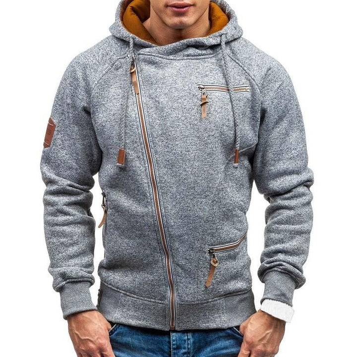 Rozpinana męska bluza z kapturem, unikatowy asymetryczny zamek, idealna na co dzień.