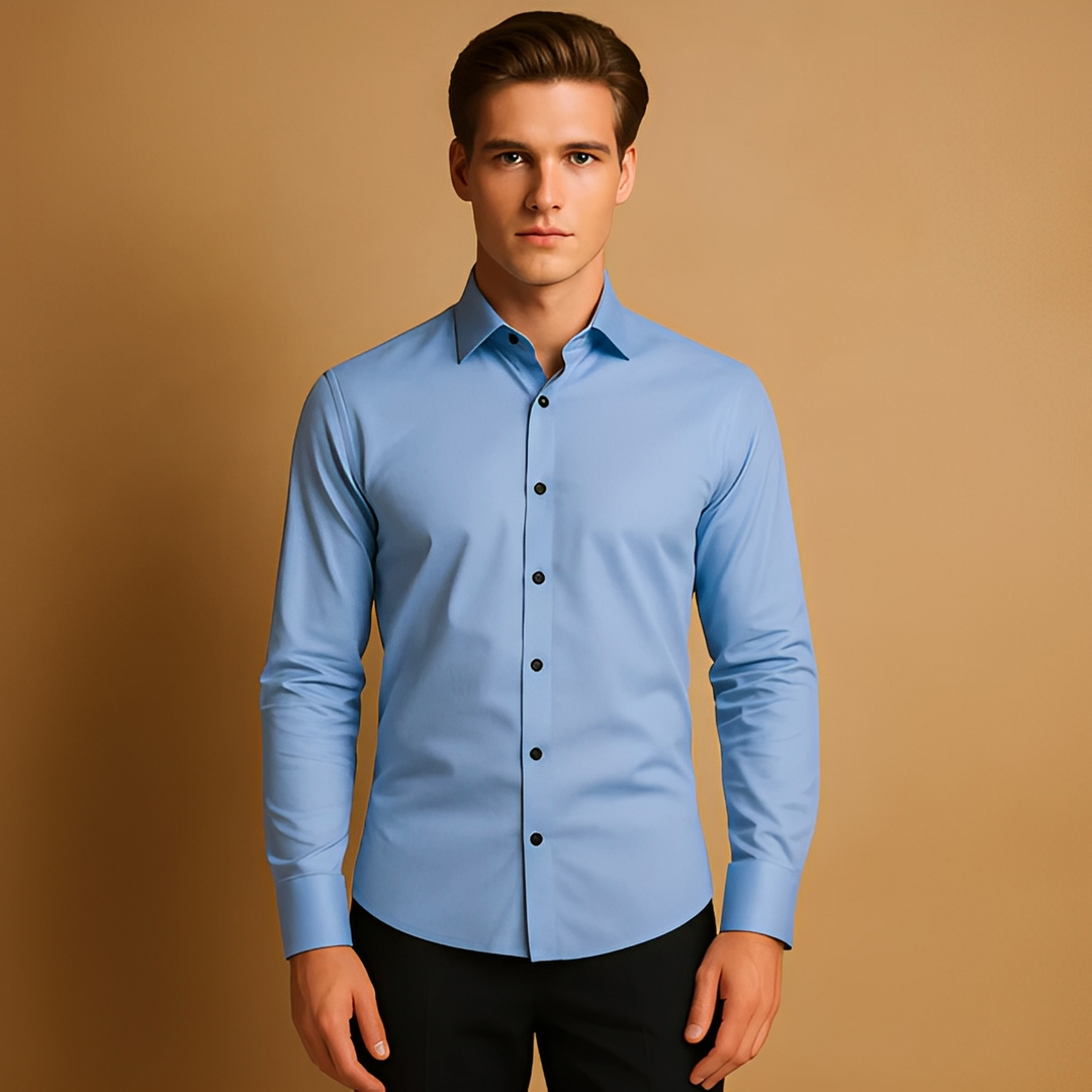 Modna męska koszula slim fit z elastycznym krojem. Klasyczny styl, komfort noszenia. Idealna jako koszula biurowa.
