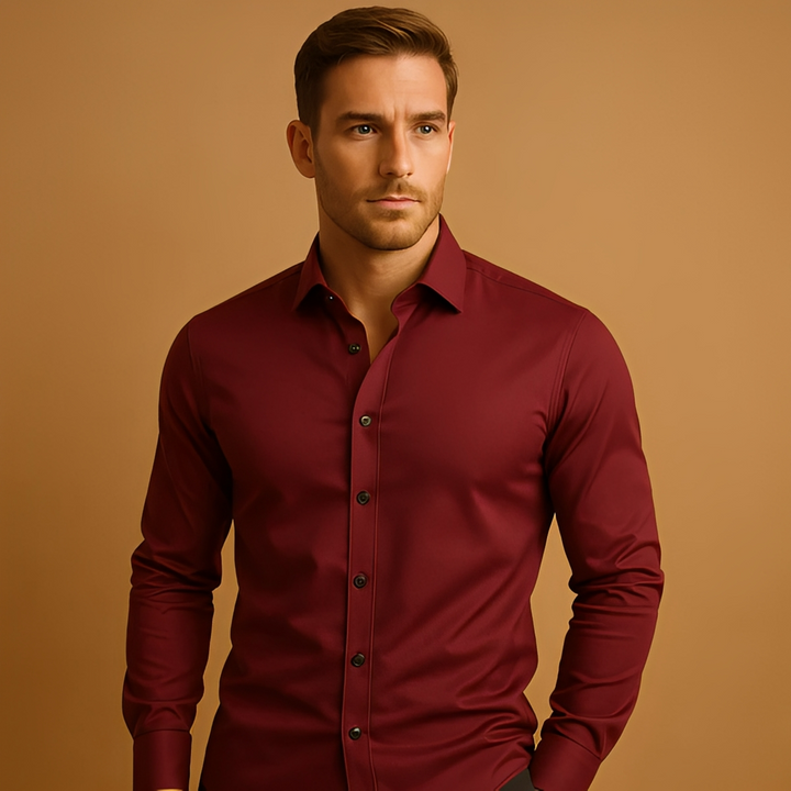 Męska koszula slim fit elastyczna. Elegancka, dopasowana, formalna koszula do biura i na specjalne okazje. Komfortowa odzież.