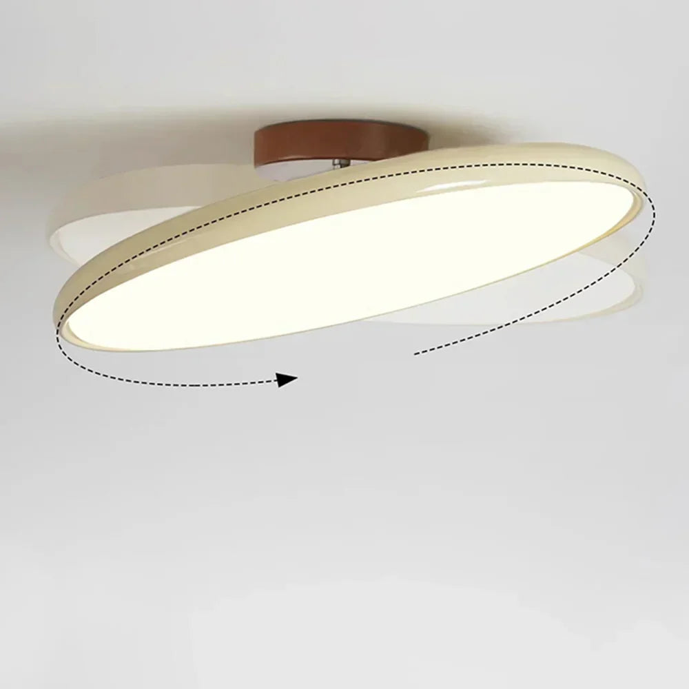 Beżowa lampa sufitowa LED, obrotowa, do salonu. Nowoczesne oświetlenie.