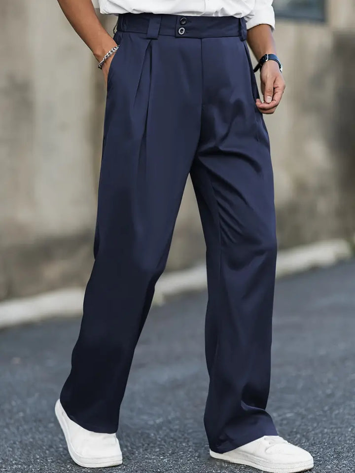 Spodnie męskie luźne z plisami, eleganckie, modny miejski styl, idealne na wiosnę i lato.