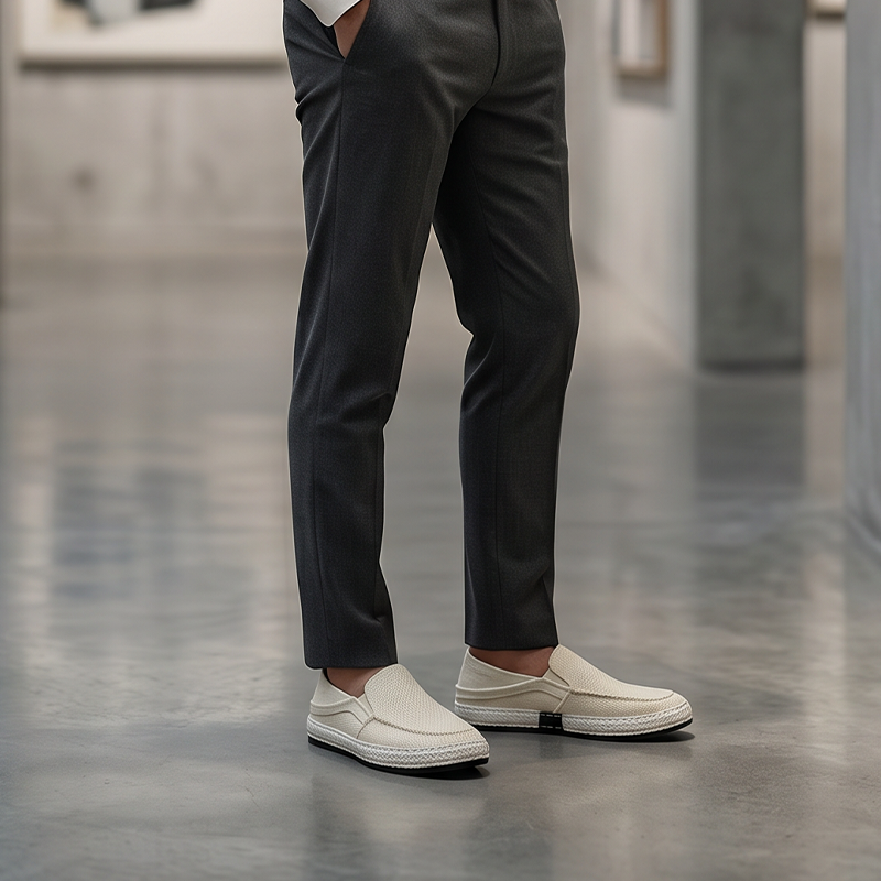 Minimalistyczne męskie buty wsuwane z płótna. Wygodne, oddychające, idealne na codzienne casualowe stylizacje.