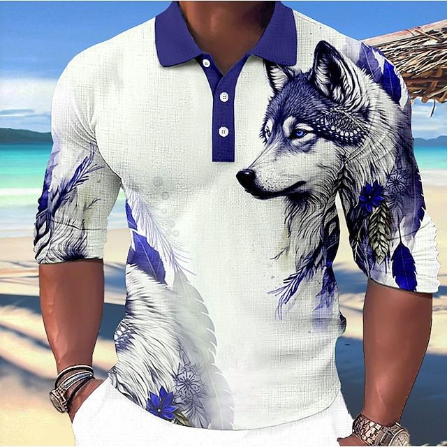Męska koszulka polo z wilczym motywem. Odzież casualowa, łącząca komfort z modnym designem.