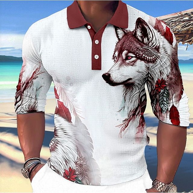 Unikalna męska koszulka polo z wilczym wzorem. Idealny top do letnich, streetwearowych zestawów.