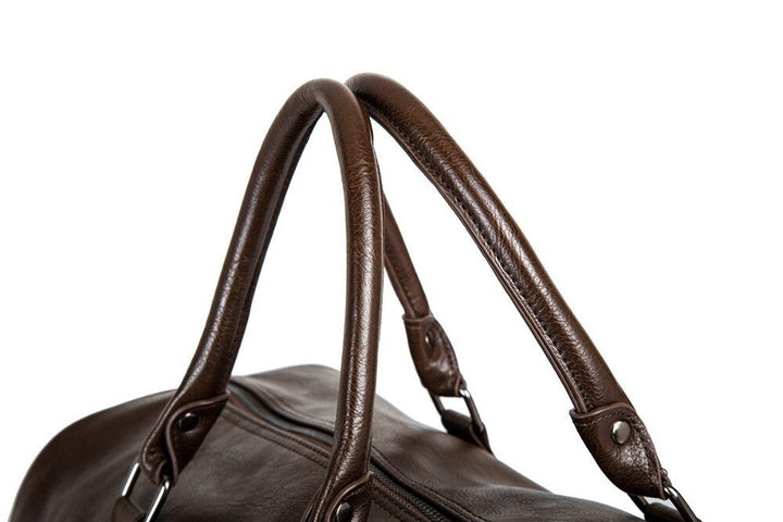 Elegancka torba duffel brązowa, skóra PU, doskonała na podróże i weekend.