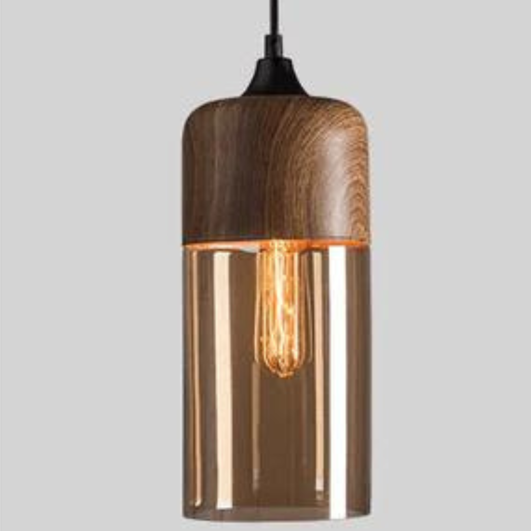 Designerska lampa sufitowa NordLuna, nordycka inspiracja, wysokiej jakości drewno i szkło.