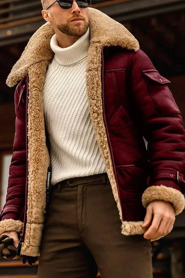 Elegancka męska kurtka pilota Leonardo, brązowa, wykonana z miękkiej owczej skóry. Idealna do stylizacji vintage.