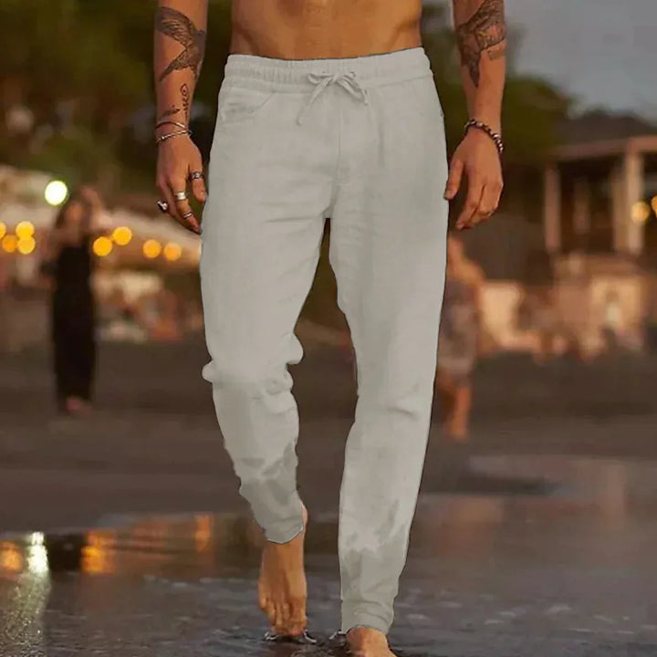 Eleganckie casualowe spodnie lniane Theo dla mężczyzn, idealne na lato i wiosnę.