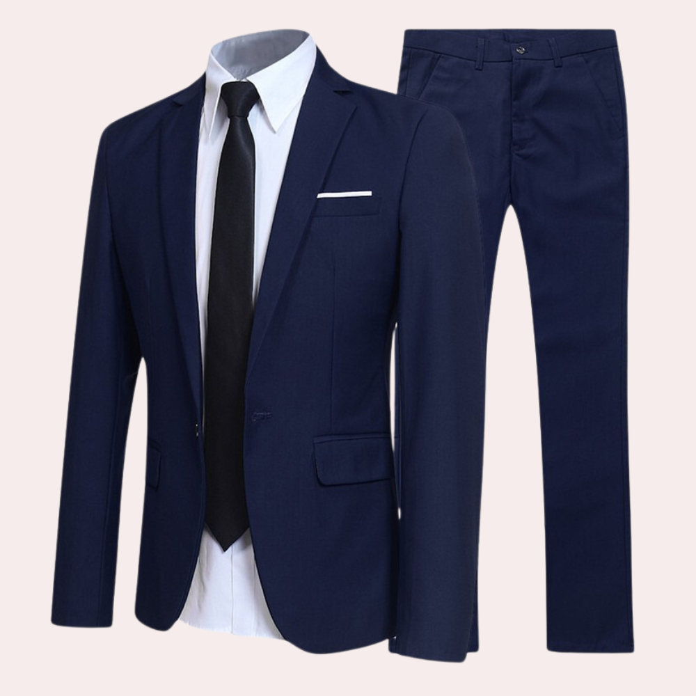 Męski garnitur slim fit z poliestru, zapewniający elegancki i modny wygląd. Idealny do pracy i na eventy.