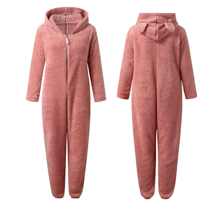 Damska piżama kigurumi misia z uszami, ciepły i miękki polarowy kombinezon do domowego relaksu.
