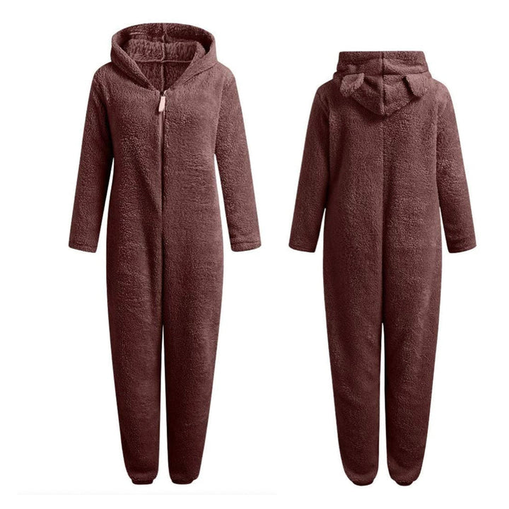 Uroczy damski kombinezon polarowy miś z uszami, kigurumi. Miękka i ciepła piżama domowa.