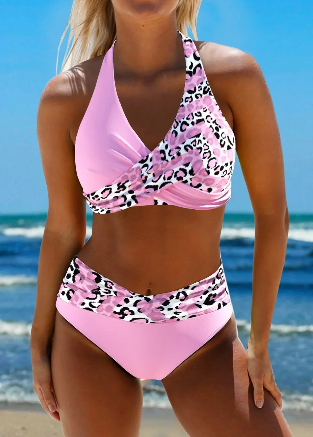 Dwuczęściowe bikini damskie push up na plażę. Szybkoschnący kostium kąpielowy na lato z krzyżowym fasonem.