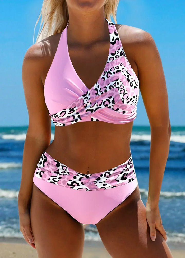 Dwuczęściowe bikini damskie push up na plażę. Szybkoschnący kostium kąpielowy na lato z krzyżowym fasonem.