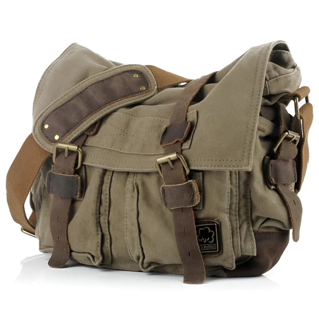 Męska torba na ramię płócienna crossbody. Idealna do miasta i podróży. Wytrzymała i pojemna.